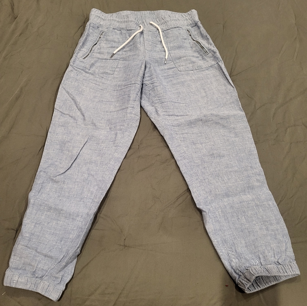 Athleta Cabo Linen Jogger Pants in Chambray Blue